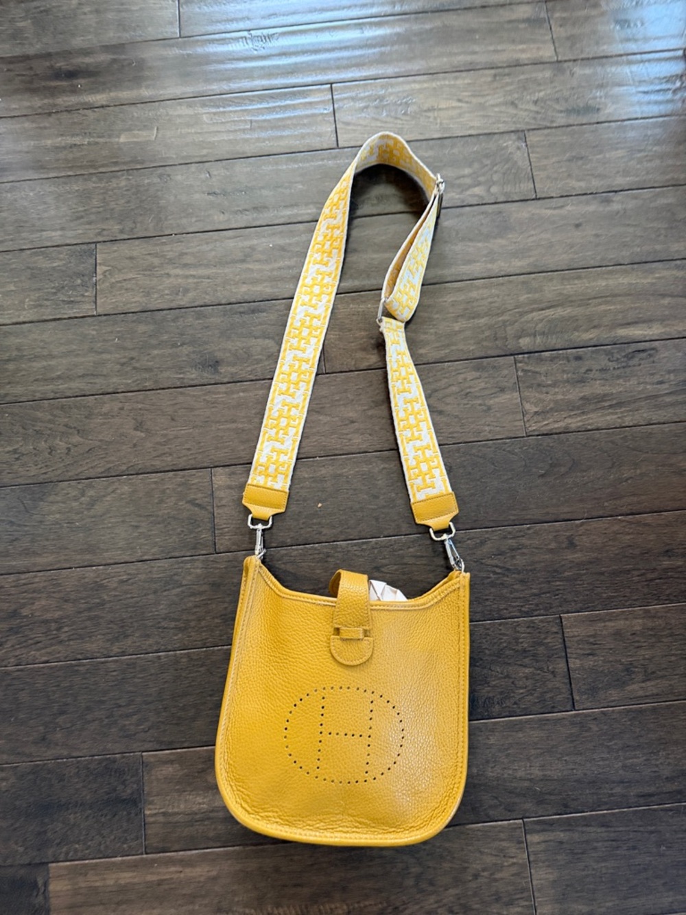 Yellow Leather Crossbody Leather Bag with Adjustable Strap